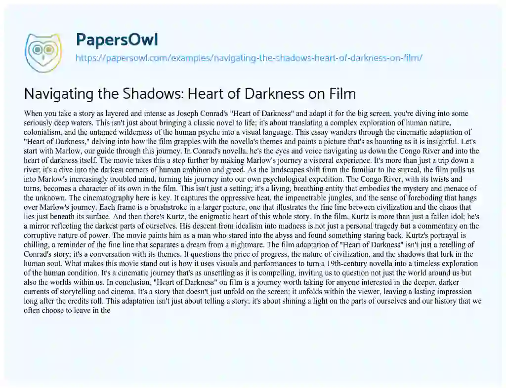 Essay on Navigating the Shadows: Heart of Darkness on Film