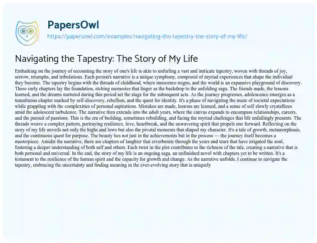 Essay on Navigating the Tapestry: the Story of my Life