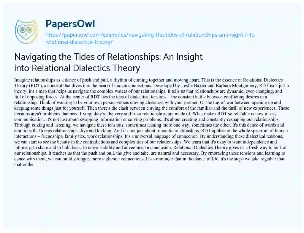 Essay on Navigating the Tides of Relationships: an Insight into Relational Dialectics Theory