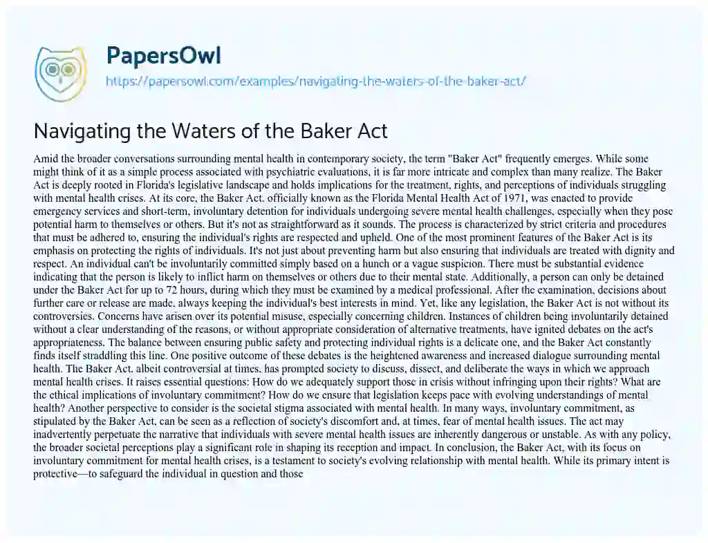 Essay on Navigating the Waters of the Baker Act