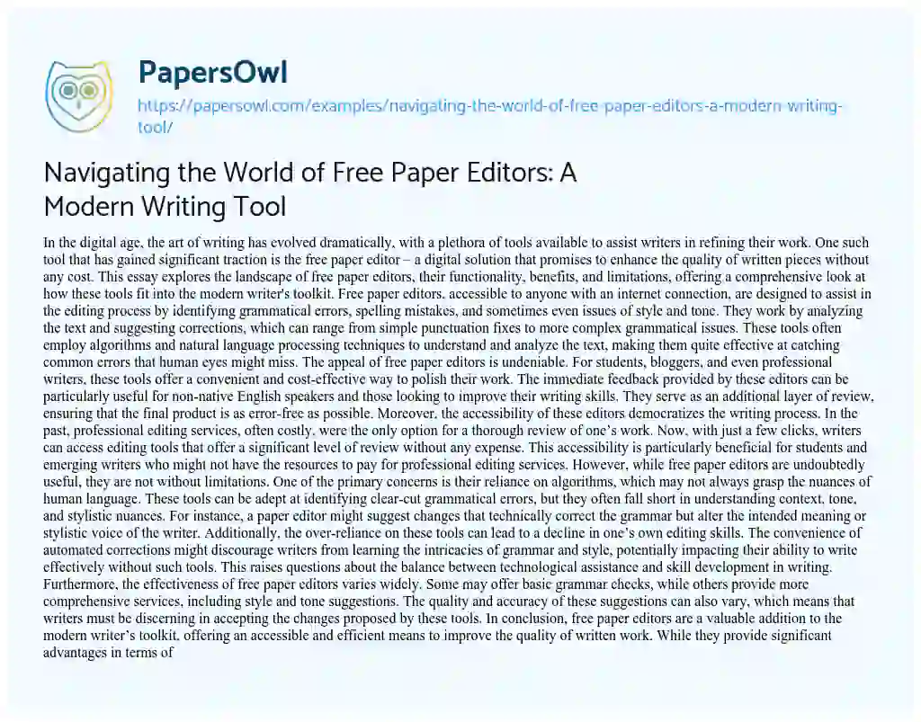 Essay on Navigating the World of Free Paper Editors: a Modern Writing Tool
