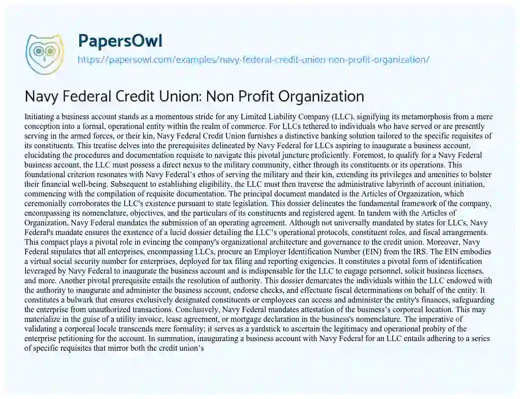 Essay on Navy Federal Credit Union: Non Profit Organization