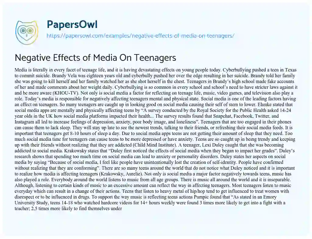 Essay on Negative Effects of Media on Teenagers  
