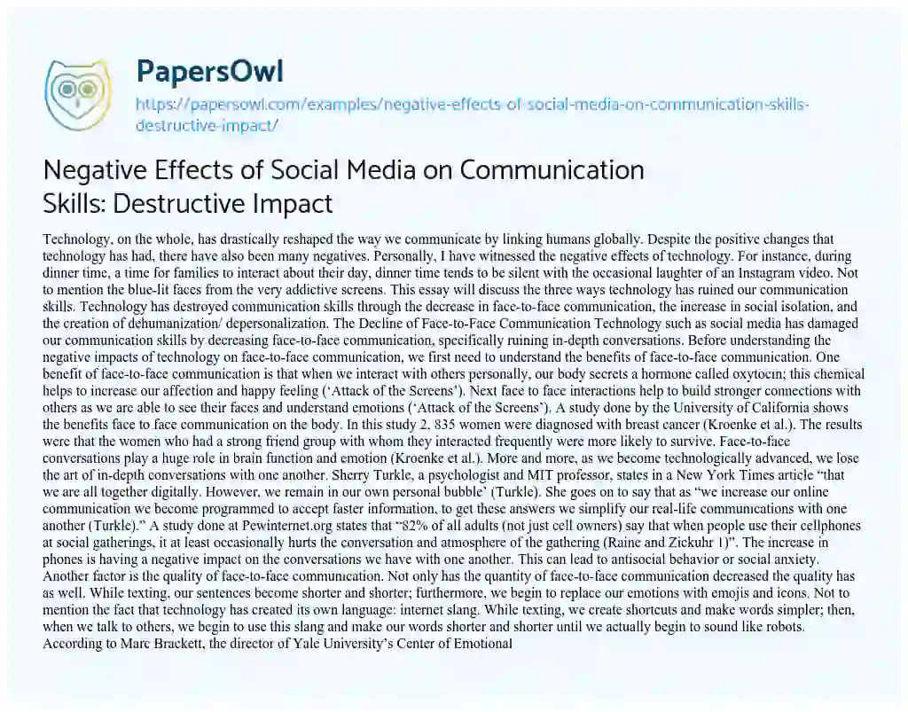 Essay on Negative Effects of Social Media on Communication Skills: Destructive Impact