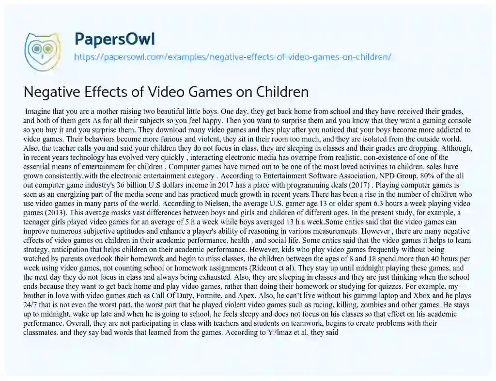 Essay on Negative Effects of Video Games on Children