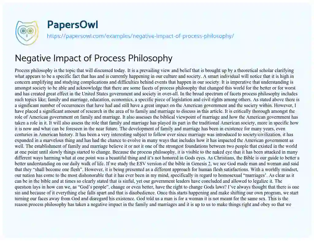 Essay on Negative Impact of Process Philosophy