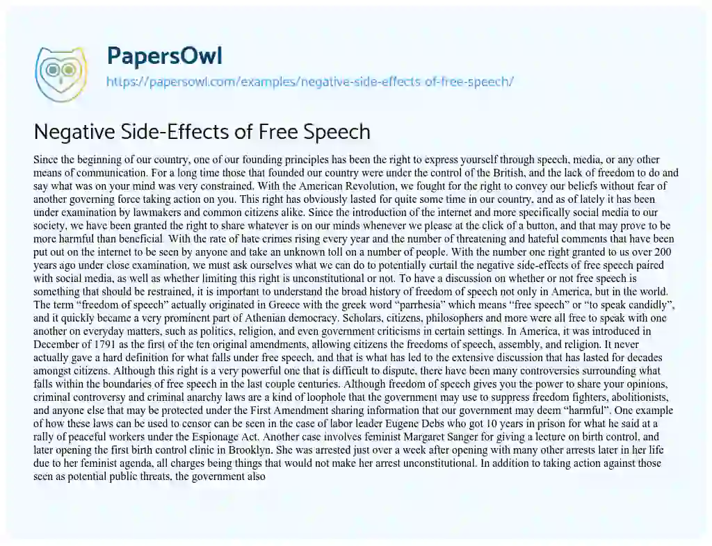 Essay on Negative Side-Effects of Free Speech
