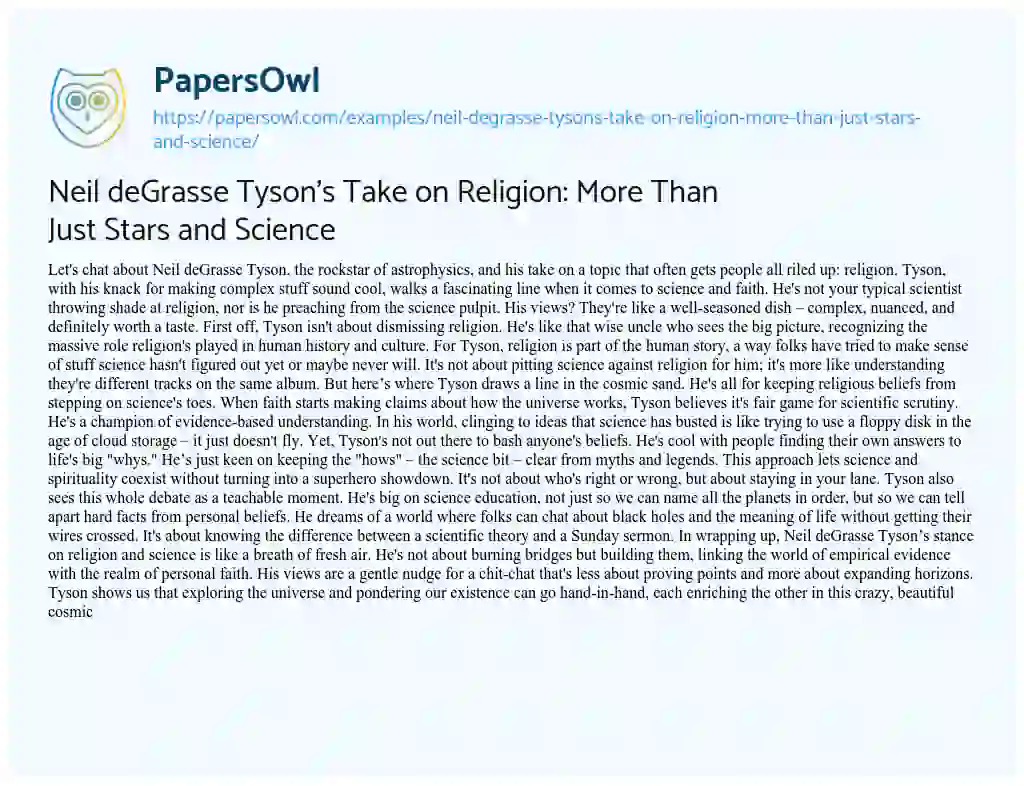 Essay on Neil DeGrasse Tyson’s Take on Religion: more than Just Stars and Science