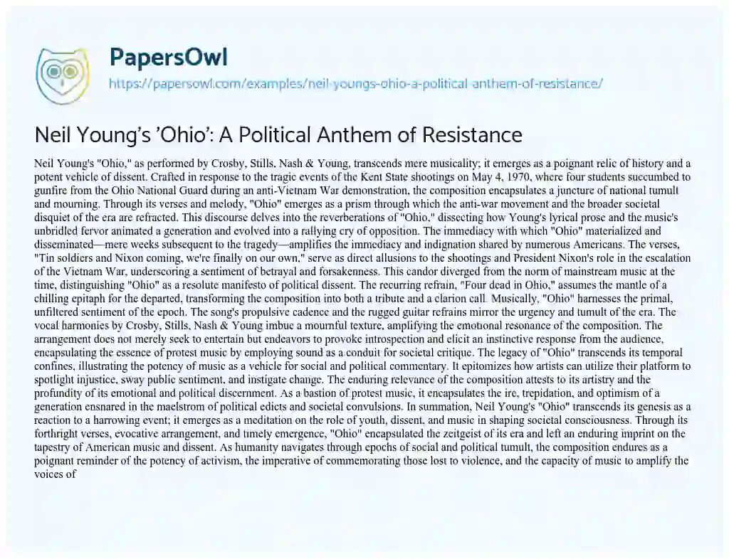 Essay on Neil Young’s ‘Ohio’: a Political Anthem of Resistance
