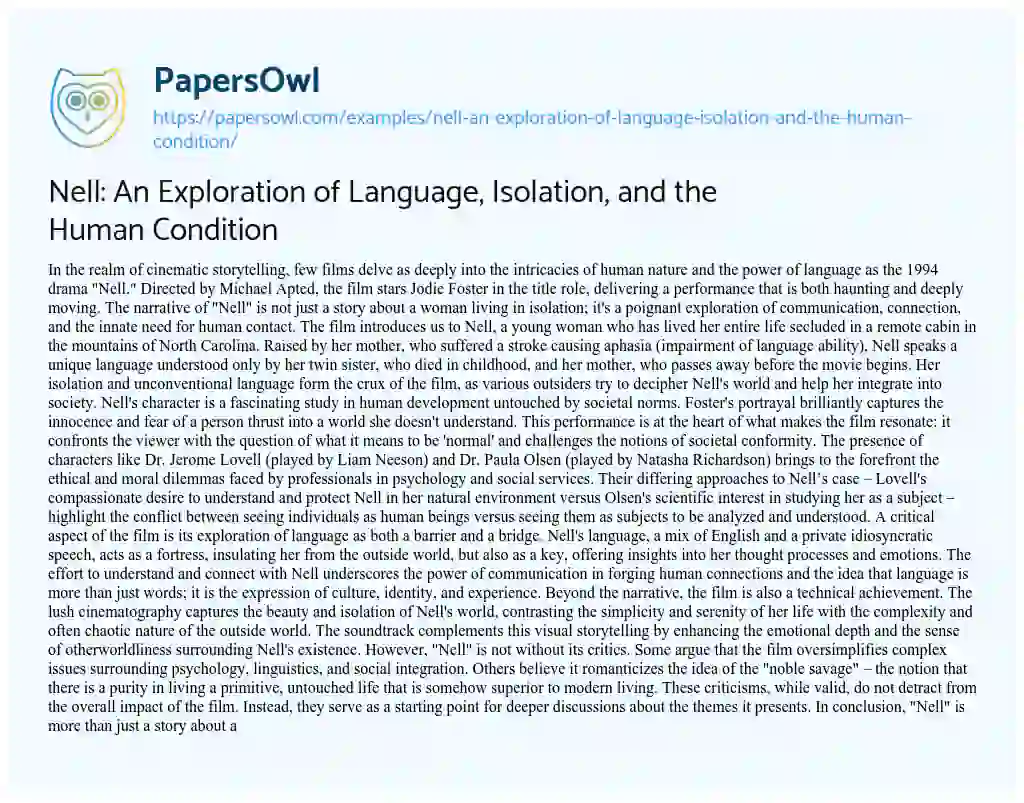 Essay on Nell: an Exploration of Language, Isolation, and the Human Condition