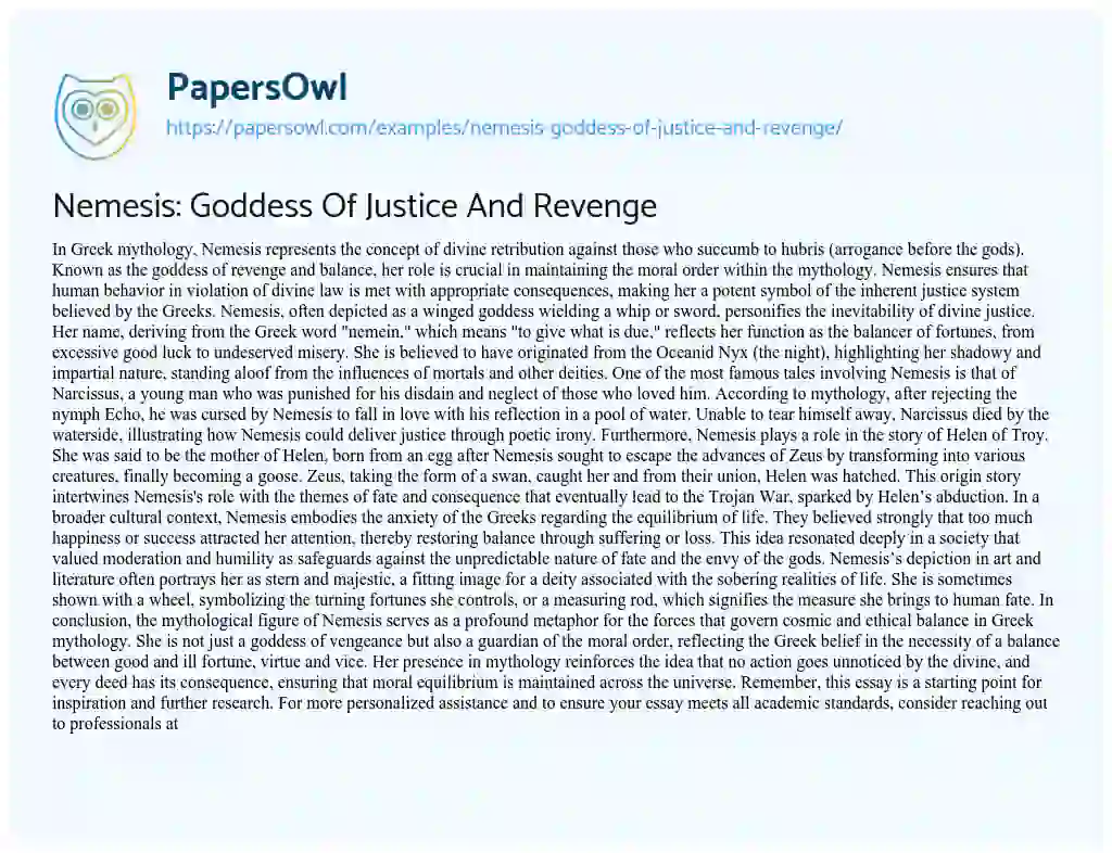 Essay on Nemesis: Goddess of Justice and Revenge