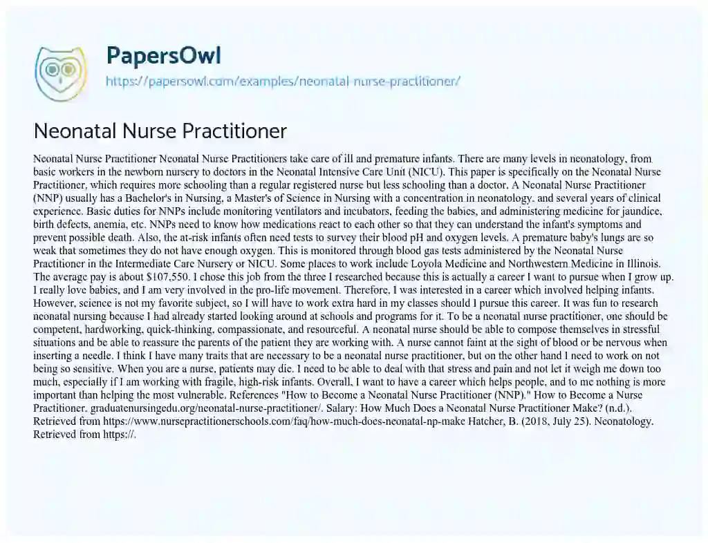 Essay on Neonatal Nurse Practitioner
