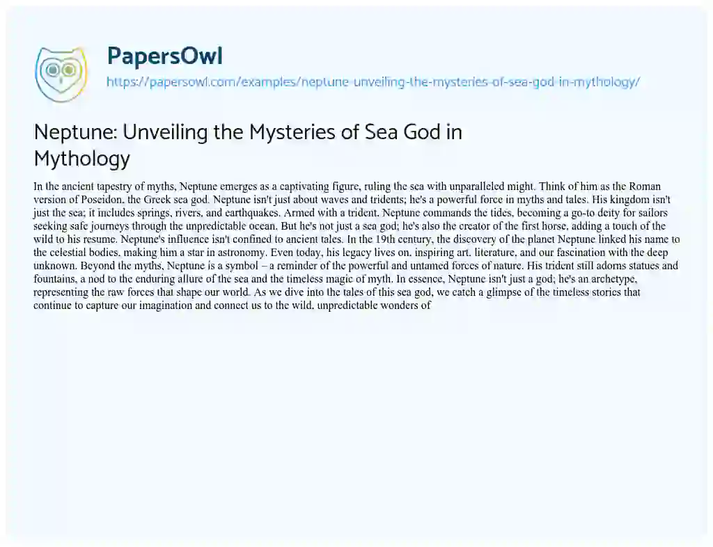 Essay on Neptune: Unveiling the Mysteries of Sea God in Mythology