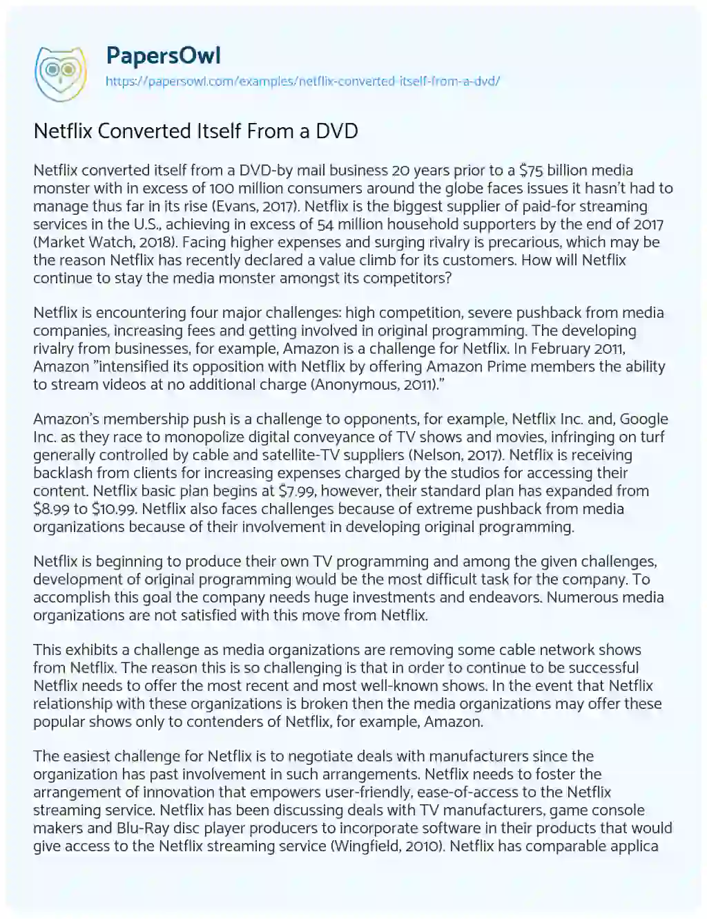 Essay on Netflix Converted itself from a DVD