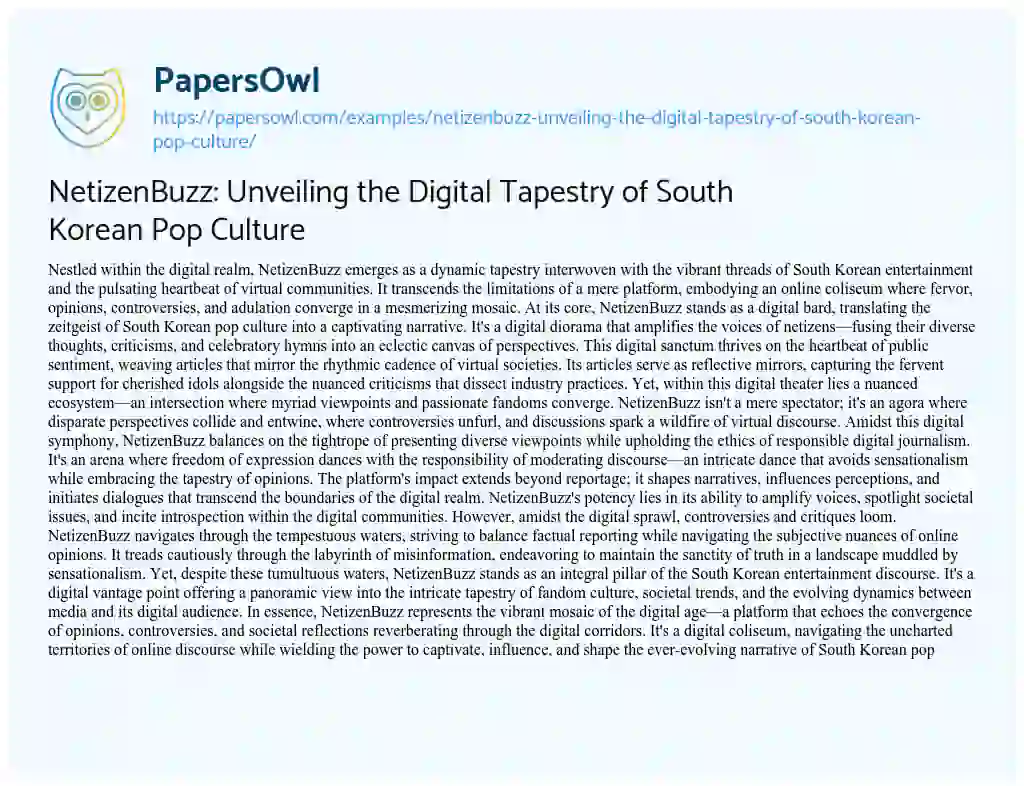 Essay on NetizenBuzz: Unveiling the Digital Tapestry of South Korean Pop Culture