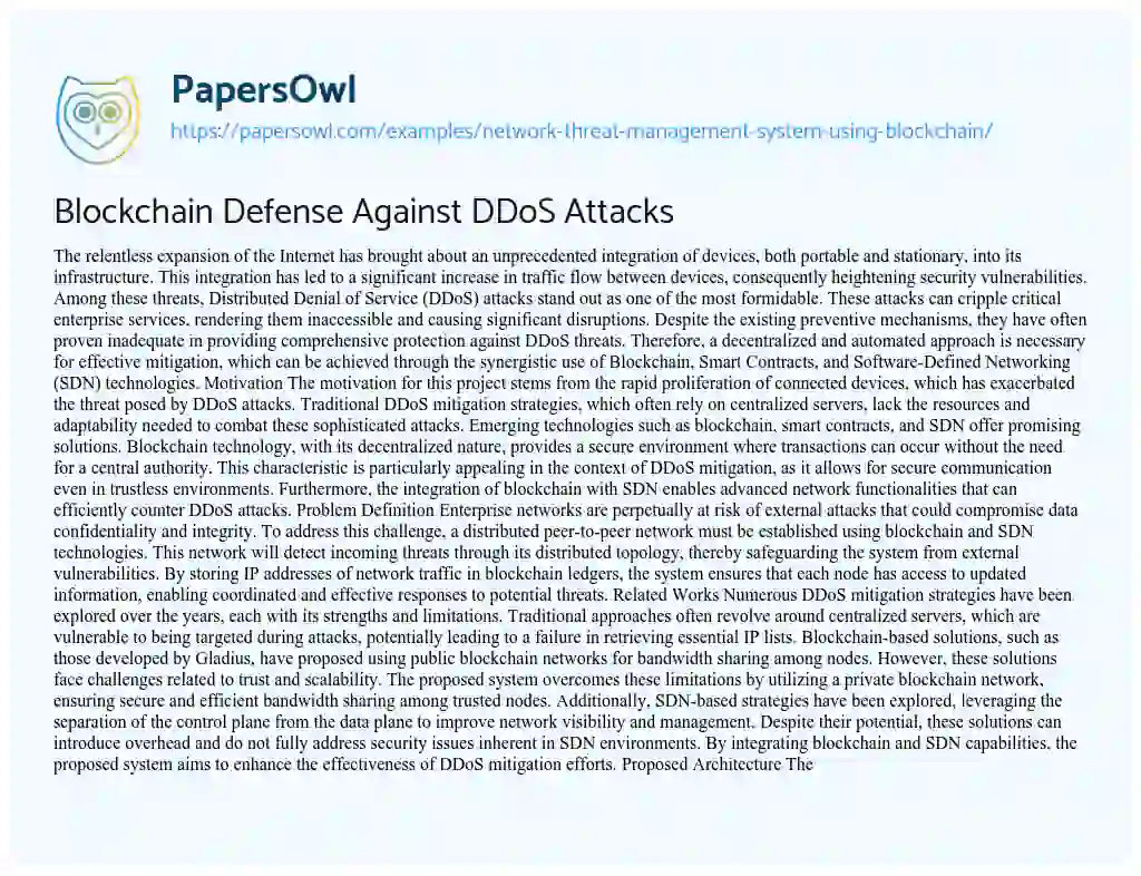 Essay on Network Threat Management System Using Blockchain