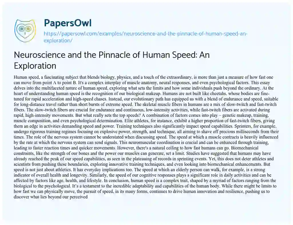 Essay on Neuroscience and the Pinnacle of Human Speed: an Exploration