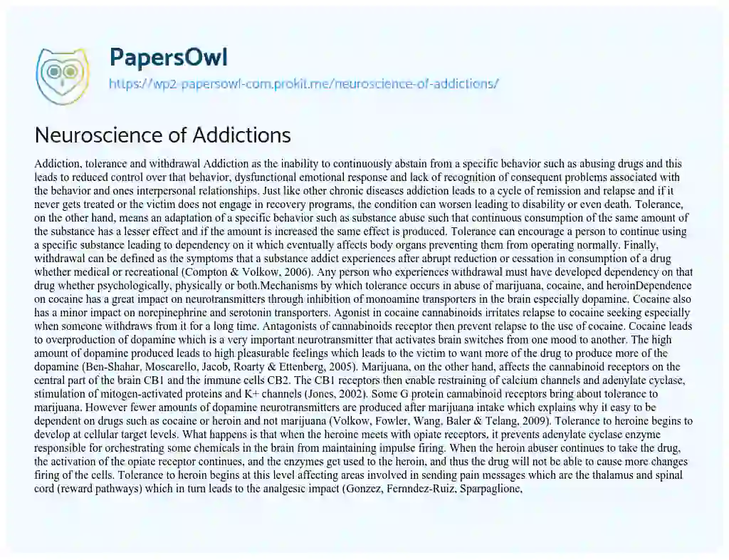 Neuroscience of Addictions essay