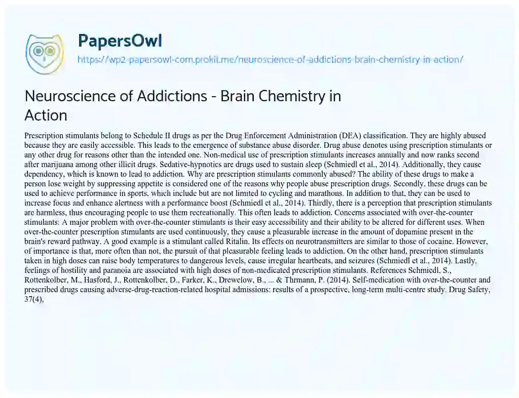 Neuroscience of Addictions – Brain Chemistry in Action essay