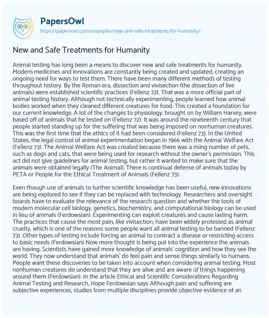 New and Safe Treatments for Humanity essay