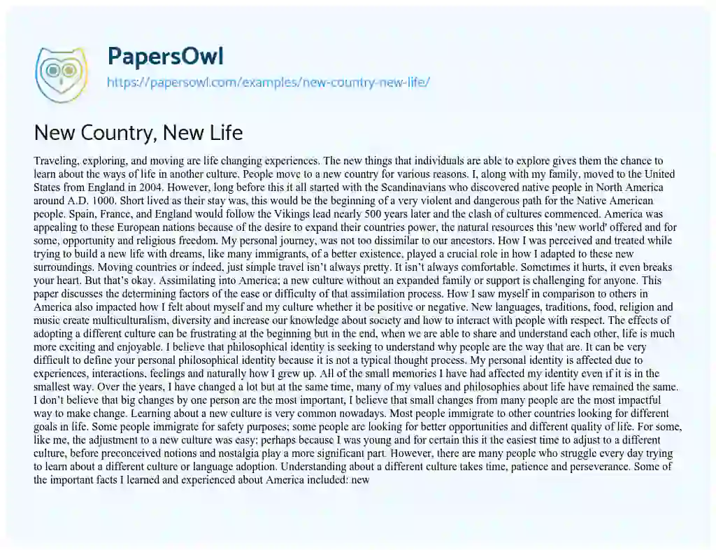 Essay on New Country, New Life