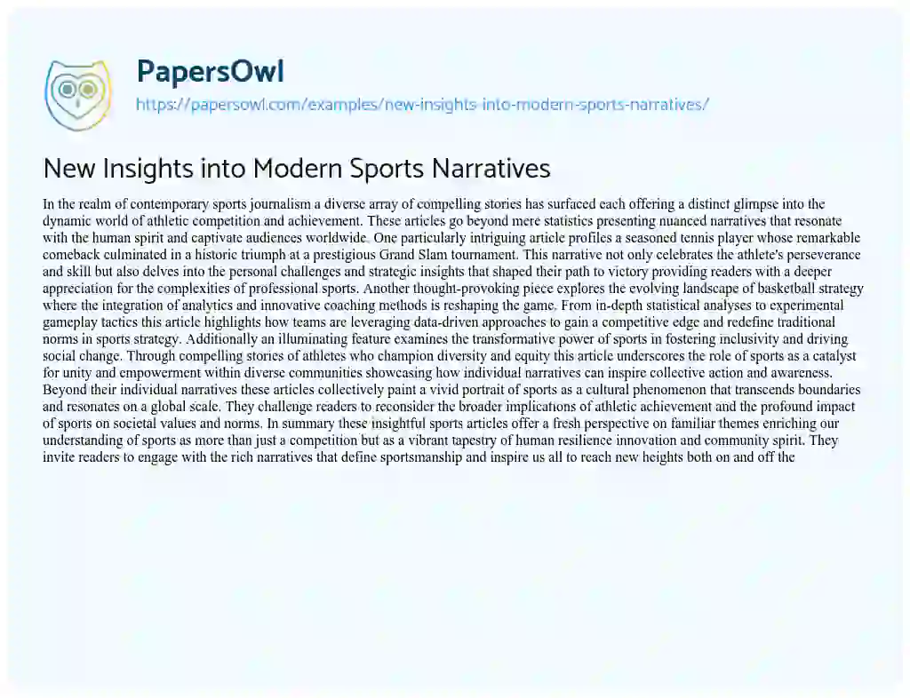 Essay on New Insights into Modern Sports Narratives