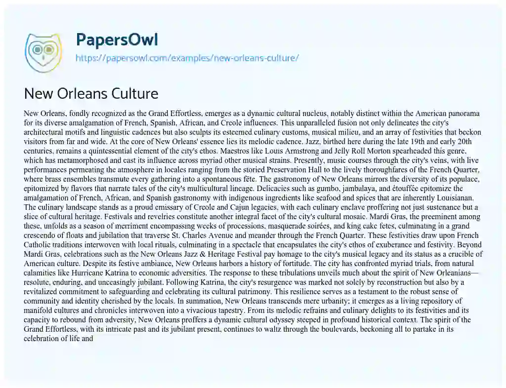 Essay on New Orleans Culture