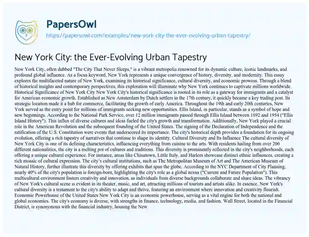 Essay on New York City: the Ever-Evolving Urban Tapestry