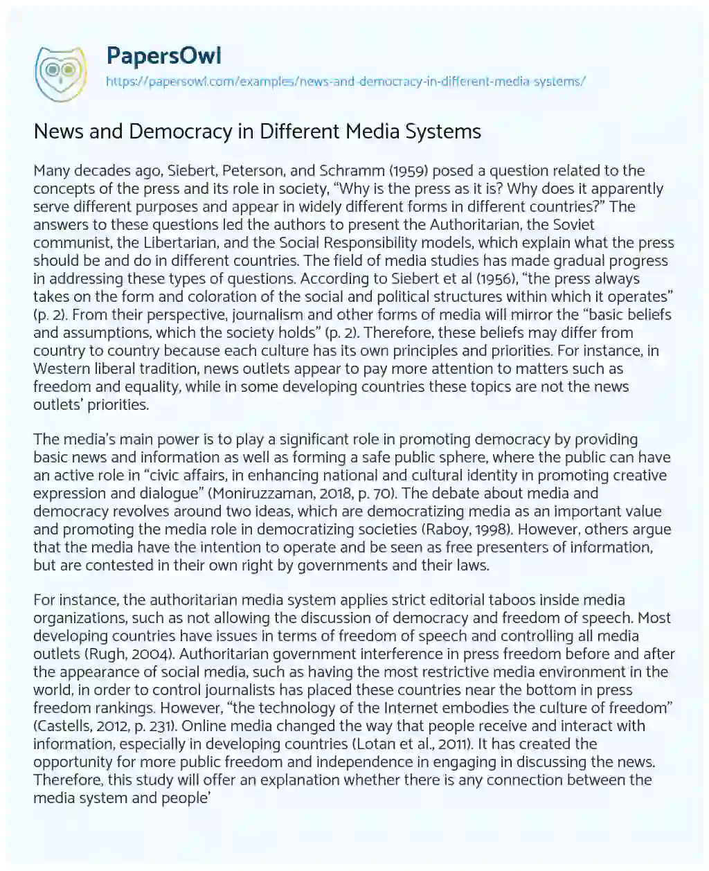 Essay on News and Democracy in Different Media Systems