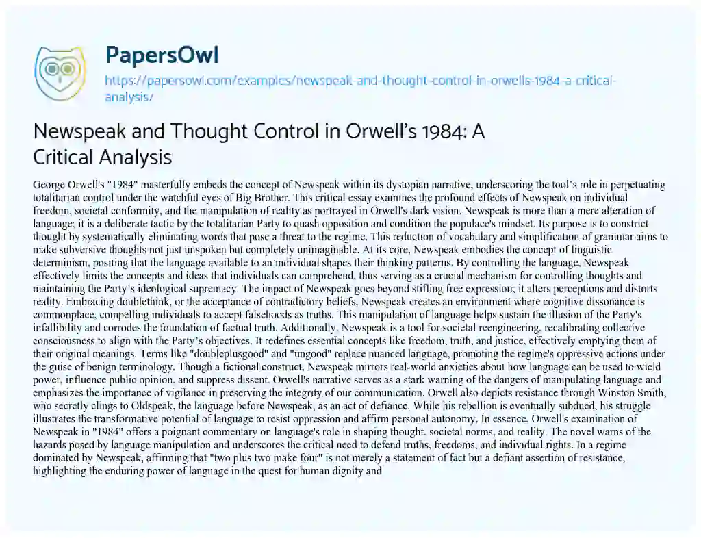 1984 newspeak essay