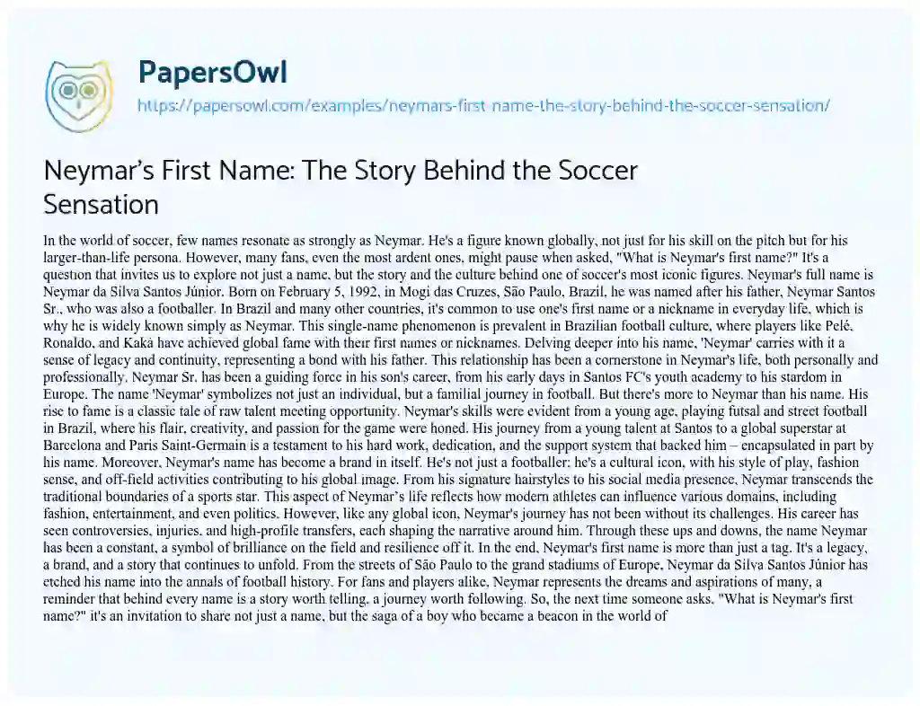 Essay on Neymar’s First Name: the Story Behind the Soccer Sensation