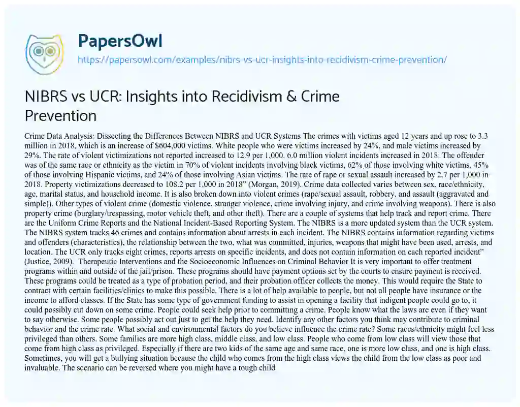 Essay on NIBRS Vs UCR: Insights into Recidivism & Crime Prevention