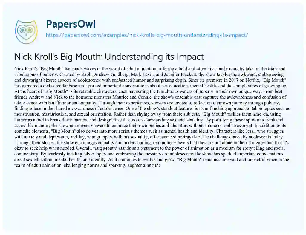 Essay on Nick Kroll’s Big Mouth: Understanding its Impact