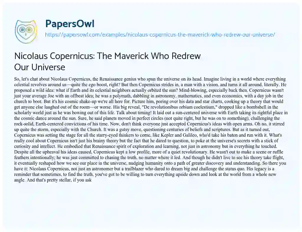 Essay on Nicolaus Copernicus: the Maverick who Redrew our Universe