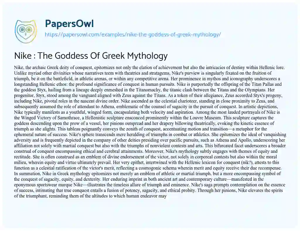 Essay on Nike : the Goddess of Greek Mythology