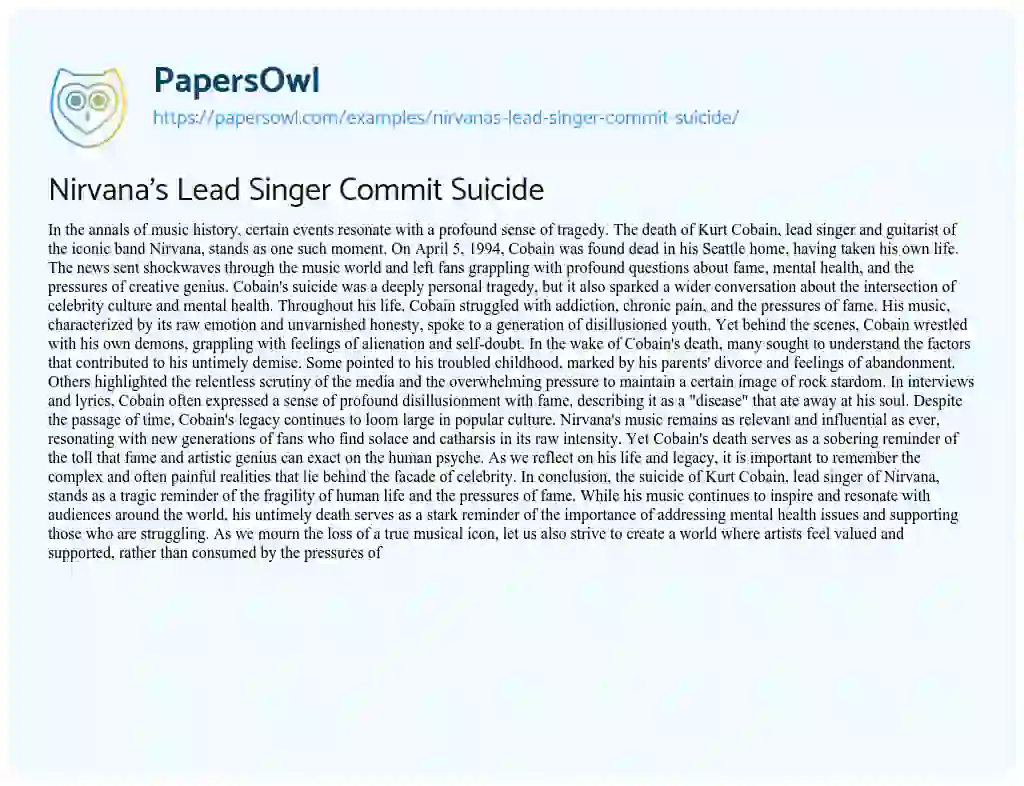 Essay on Nirvana’s Lead Singer Commit Suicide