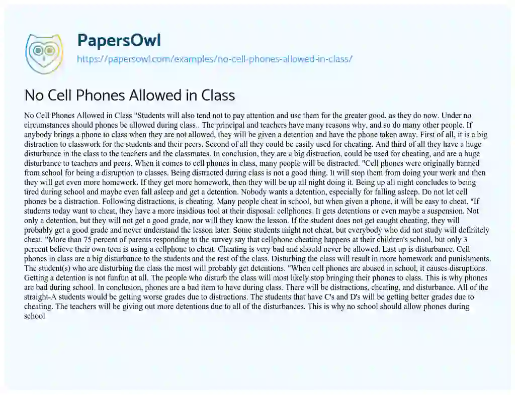 No Cell Phones Allowed in Class essay