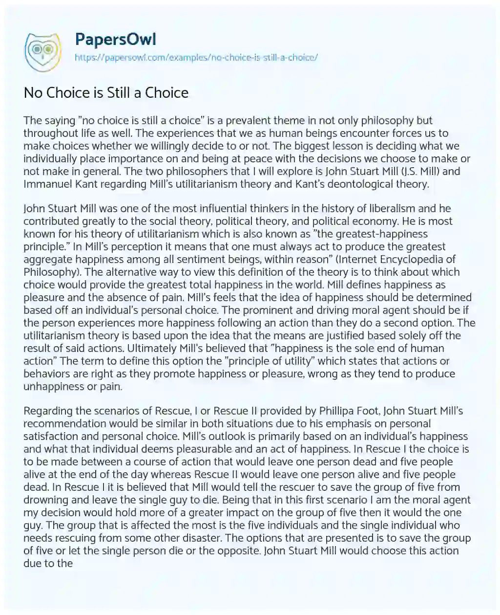 Essay on No Choice is Still a Choice
