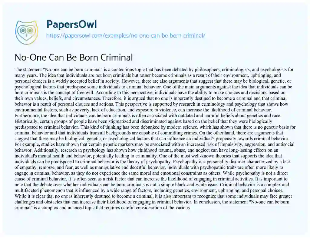 Essay on No-One Can Be Born Criminal