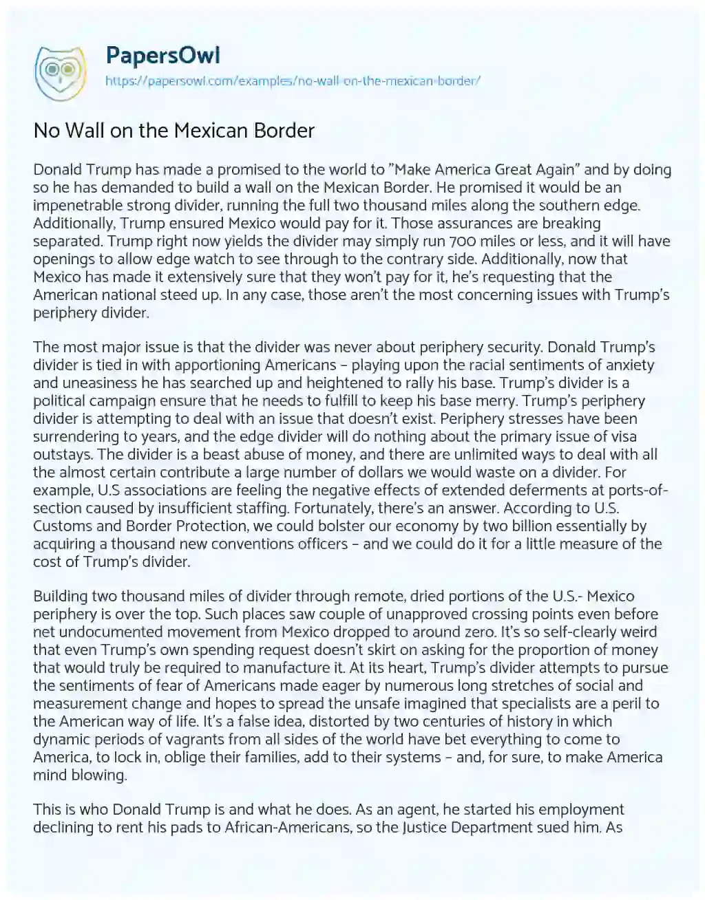 Essay on No Wall on the Mexican Border