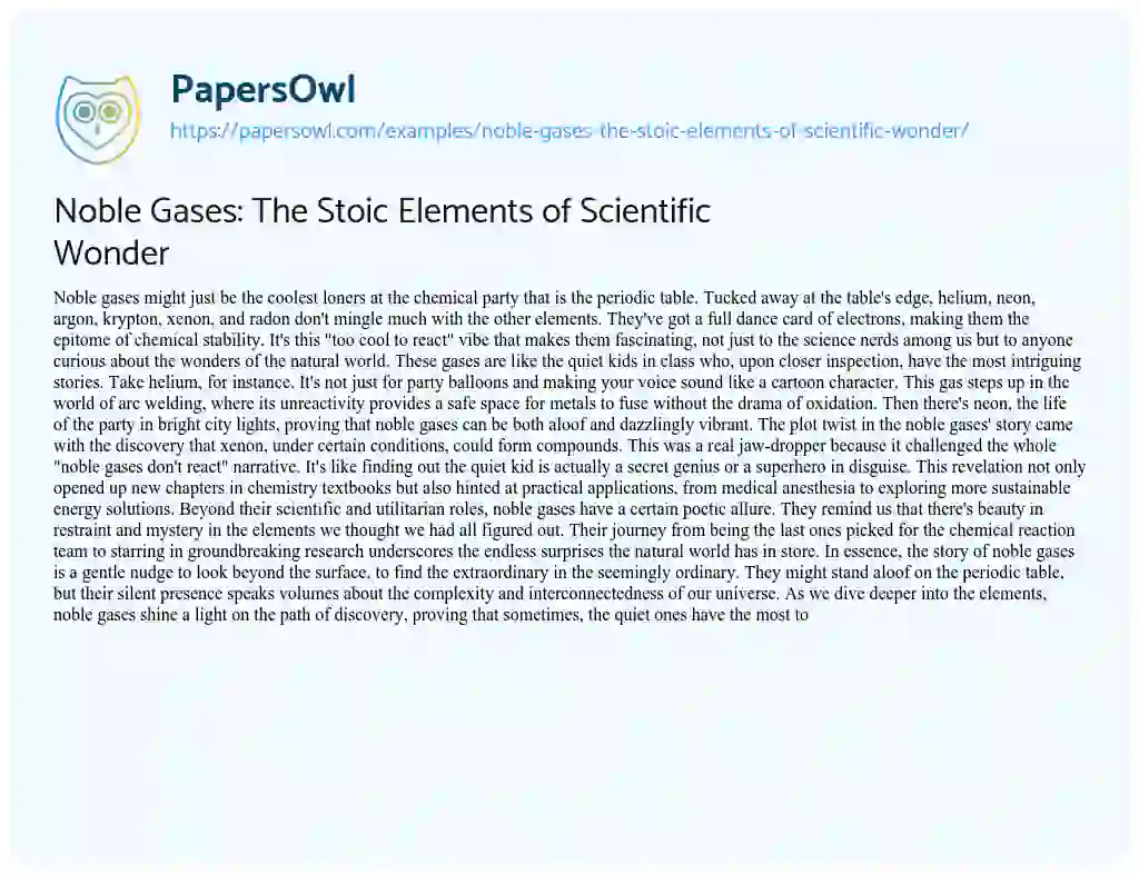 Essay on Noble Gases: the Stoic Elements of Scientific Wonder