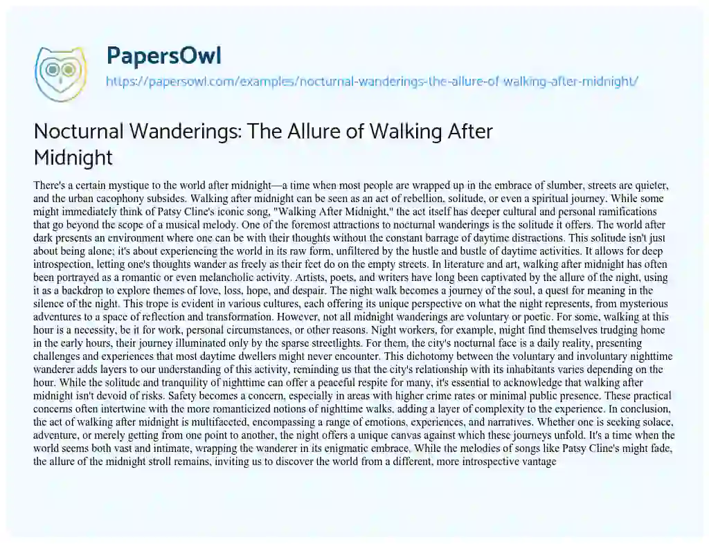 Essay on Nocturnal Wanderings: the Allure of Walking after Midnight
