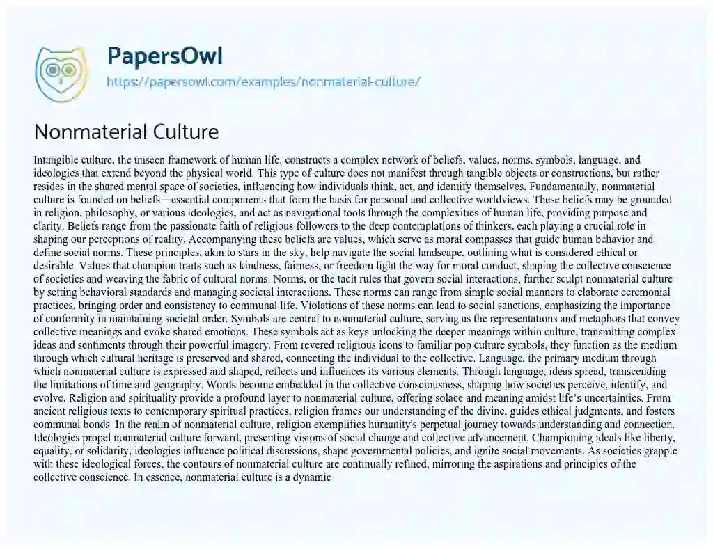 Essay on Nonmaterial Culture
