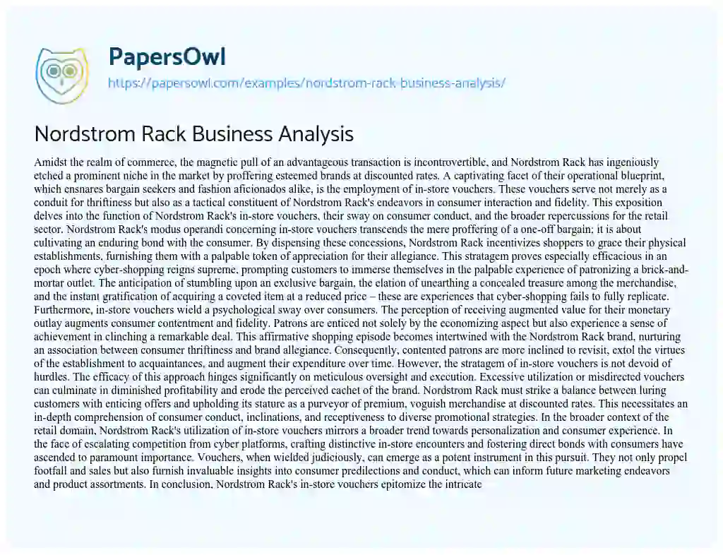 Essay on Nordstrom Rack Business Analysis