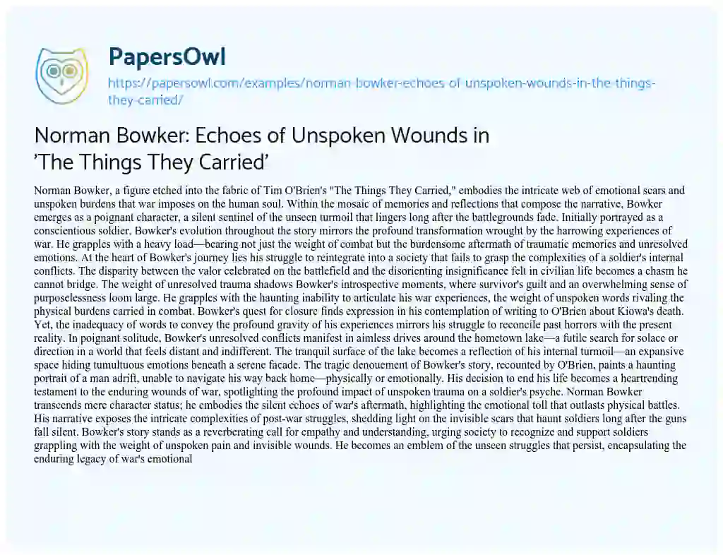 Essay on Norman Bowker: Echoes of Unspoken Wounds in ‘The Things they Carried’