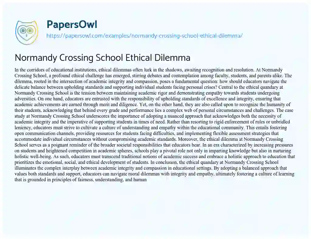 Essay on Normandy Crossing School Ethical Dilemma