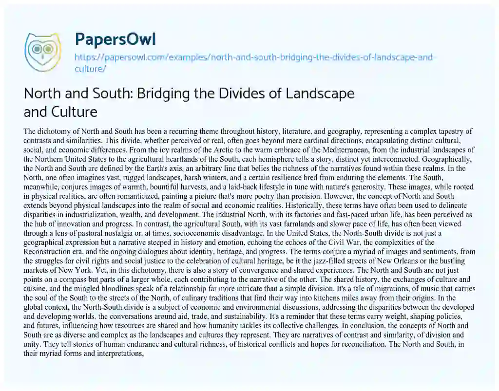Essay on North and South: Bridging the Divides of Landscape and Culture