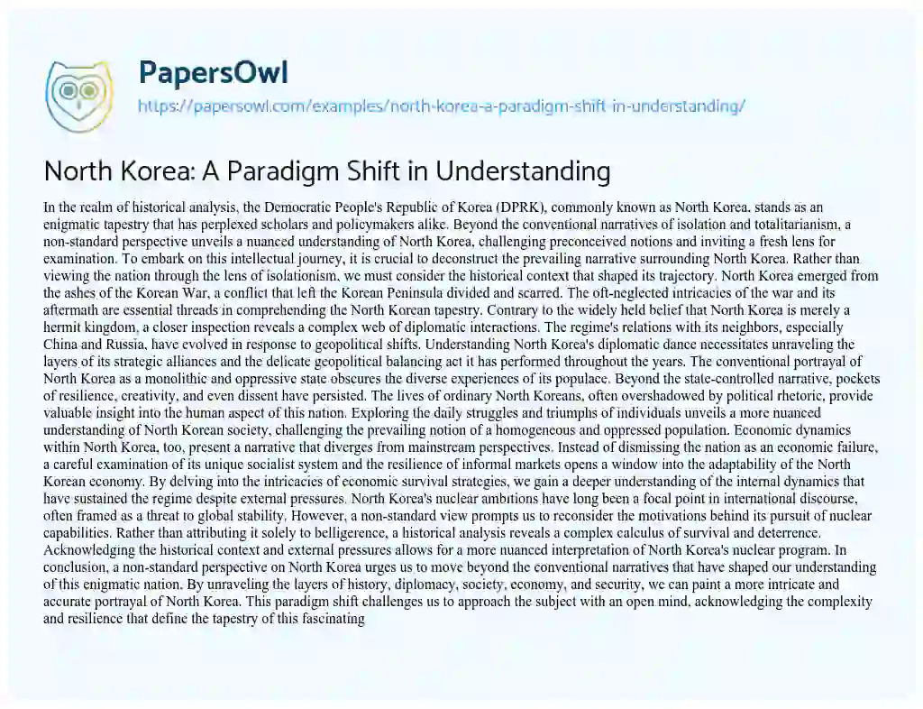 Essay on North Korea: a Paradigm Shift in Understanding