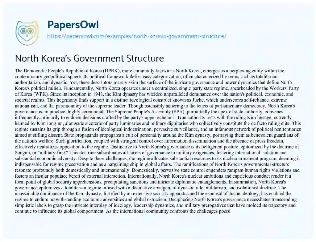 Essay on North Korea’s Government Structure