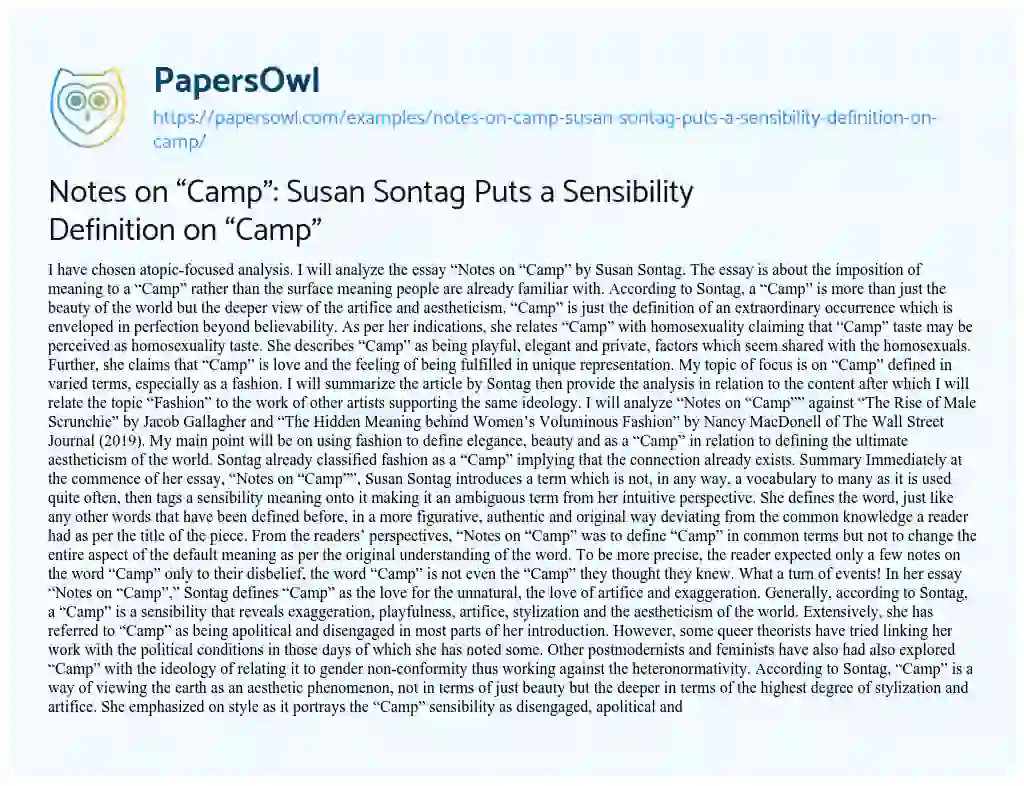 Notes on “Camp”: Susan Sontag Puts a Sensibility Definition on “Camp” essay